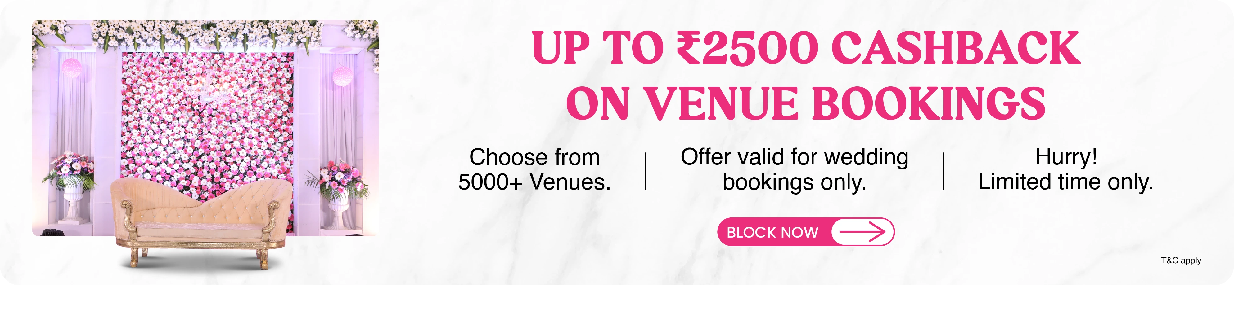 Book Your wedding venue and get 2500 cashback at Book wed go